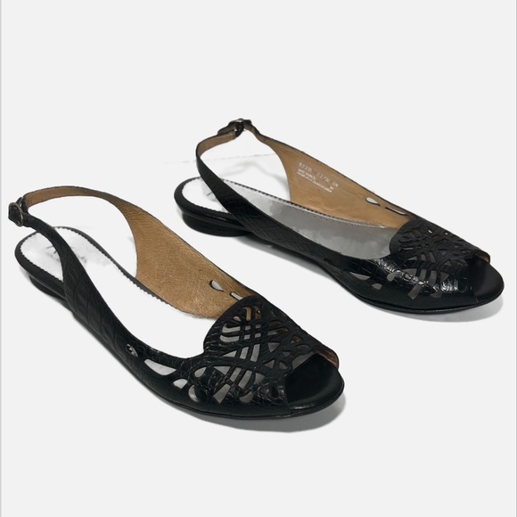 Clarks Shoes - CLARKS ARTISAN LASER CUT BLACK CROC EMBOSSED LEATHER SLING BACK PEEP TOE size 11